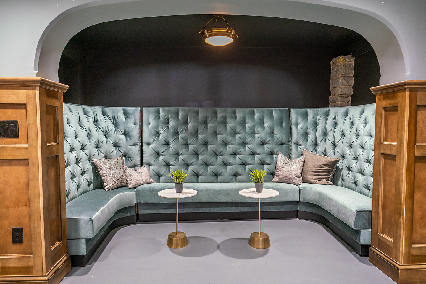 Moody warm space with exposed brick