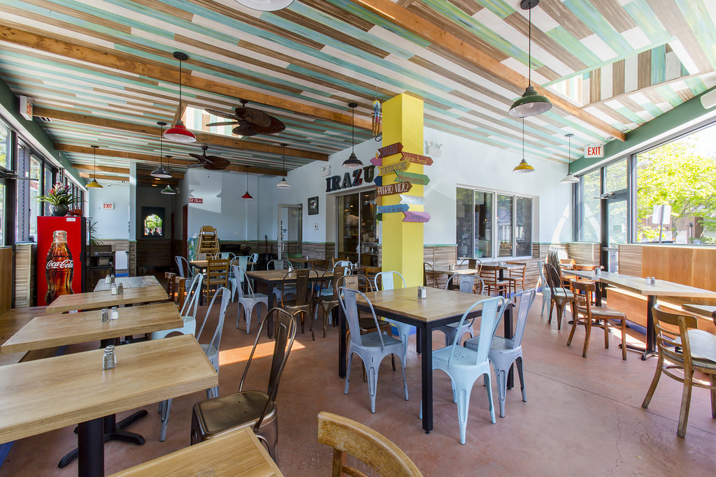 Large Latin-American restaurant on sunny corner in Bucktown