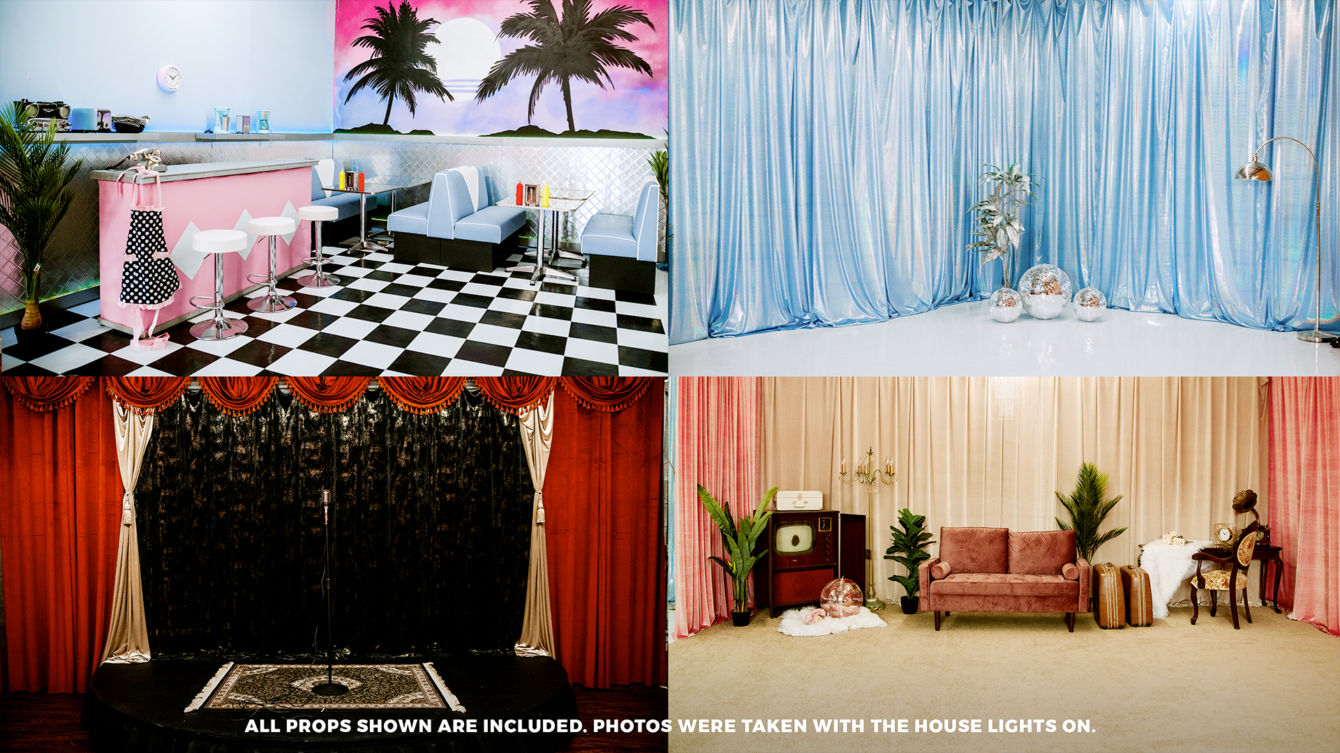 Creative Multi-Set Studio - Neon Diner, Theater, Black Void Tunnel