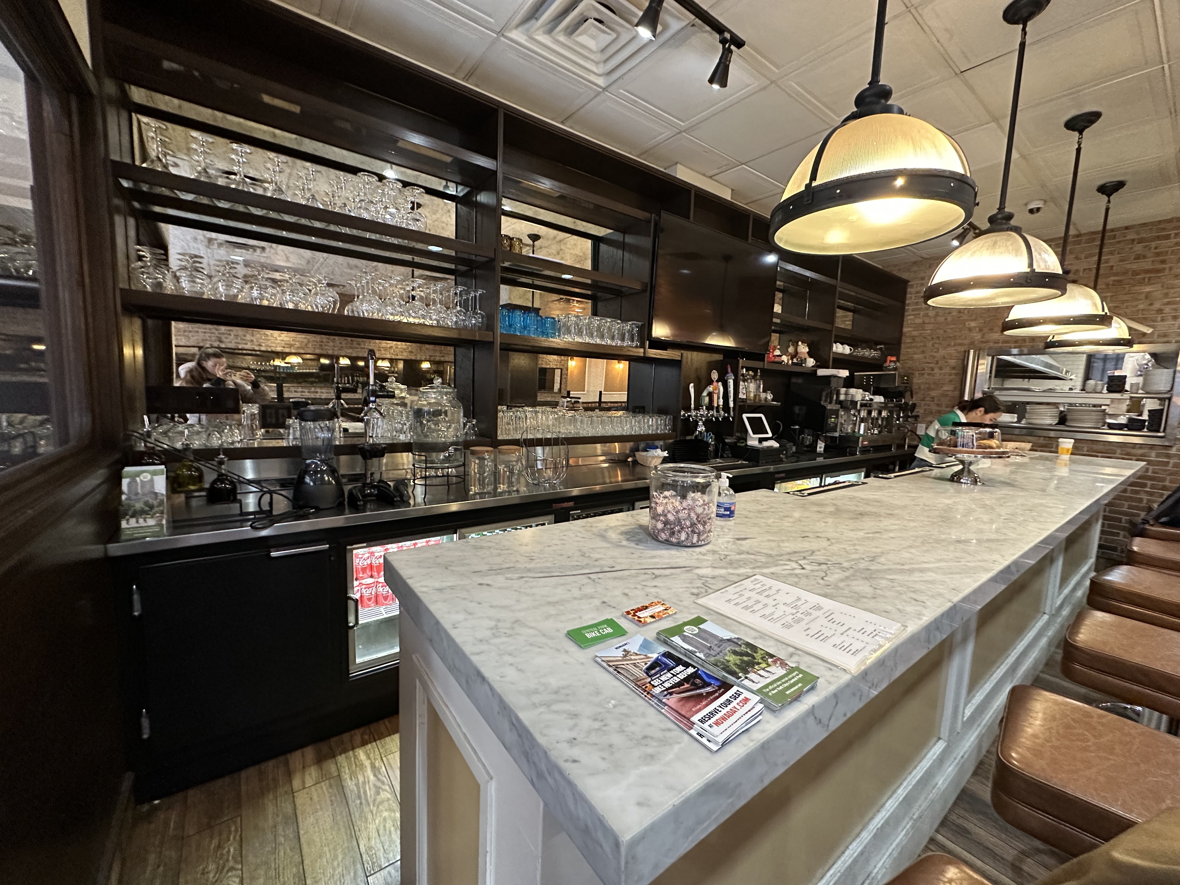 Classic Italian Restaurant with rustic brick wall 