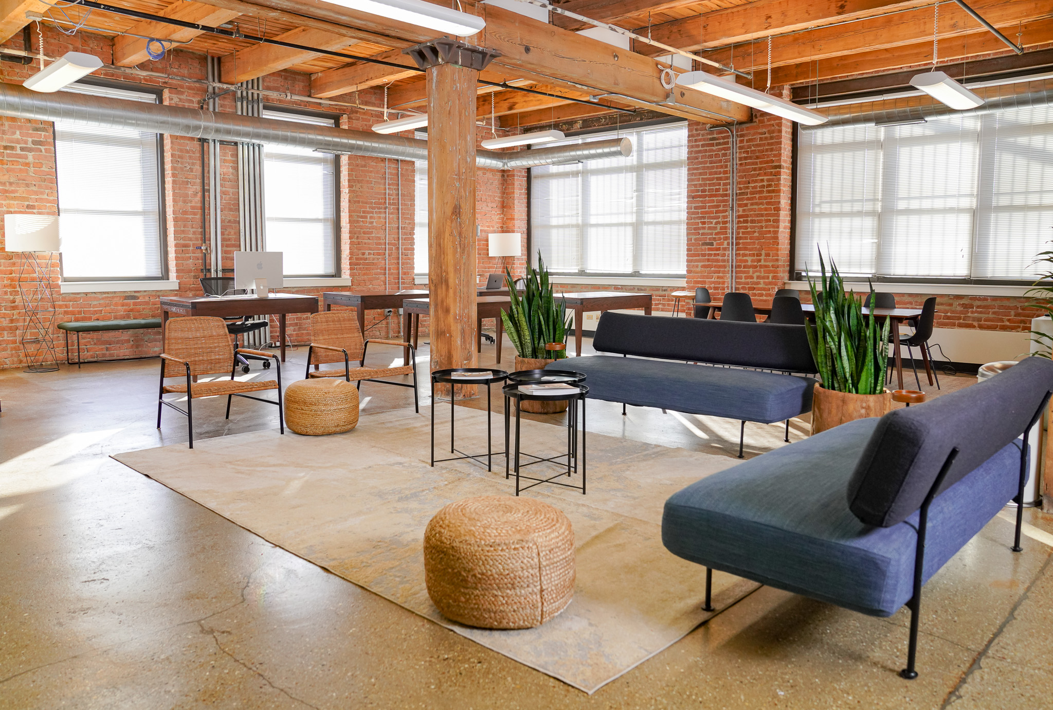 Bright Urban Industrial Timber Loft Building with 13' Ceiling. Beautiful Mid-Century Modern Design for Awesome Photoshoots, Podcast Hosting, and Meeting Workshops