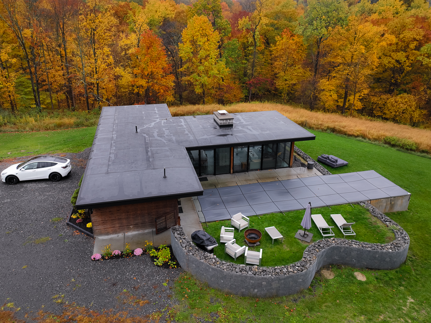 Modern Glass House with Pool and Catskill views