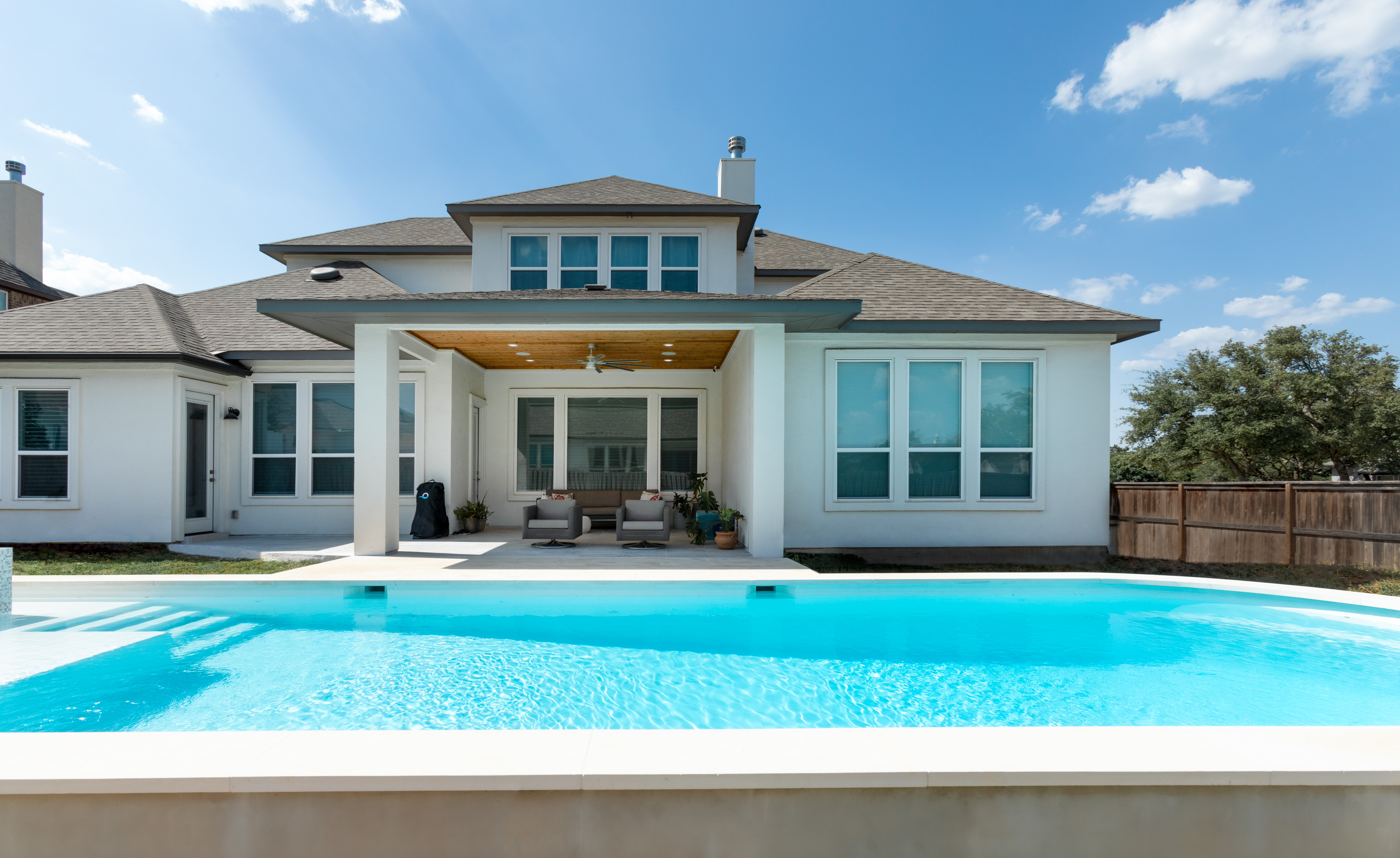Modern, bright home with white walls and high ceilings. 
