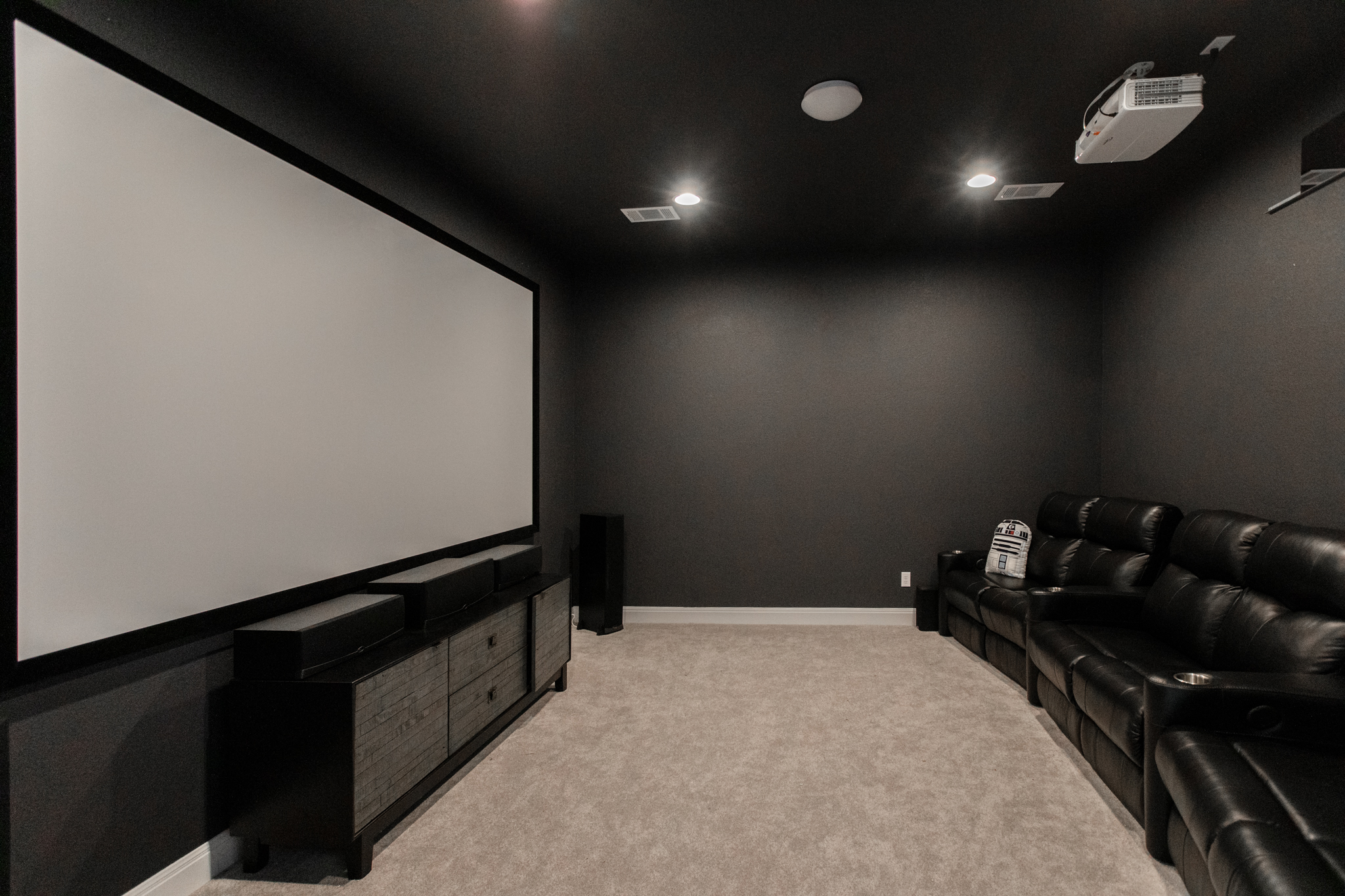 Modern, bright home with white walls and high ceilings. 