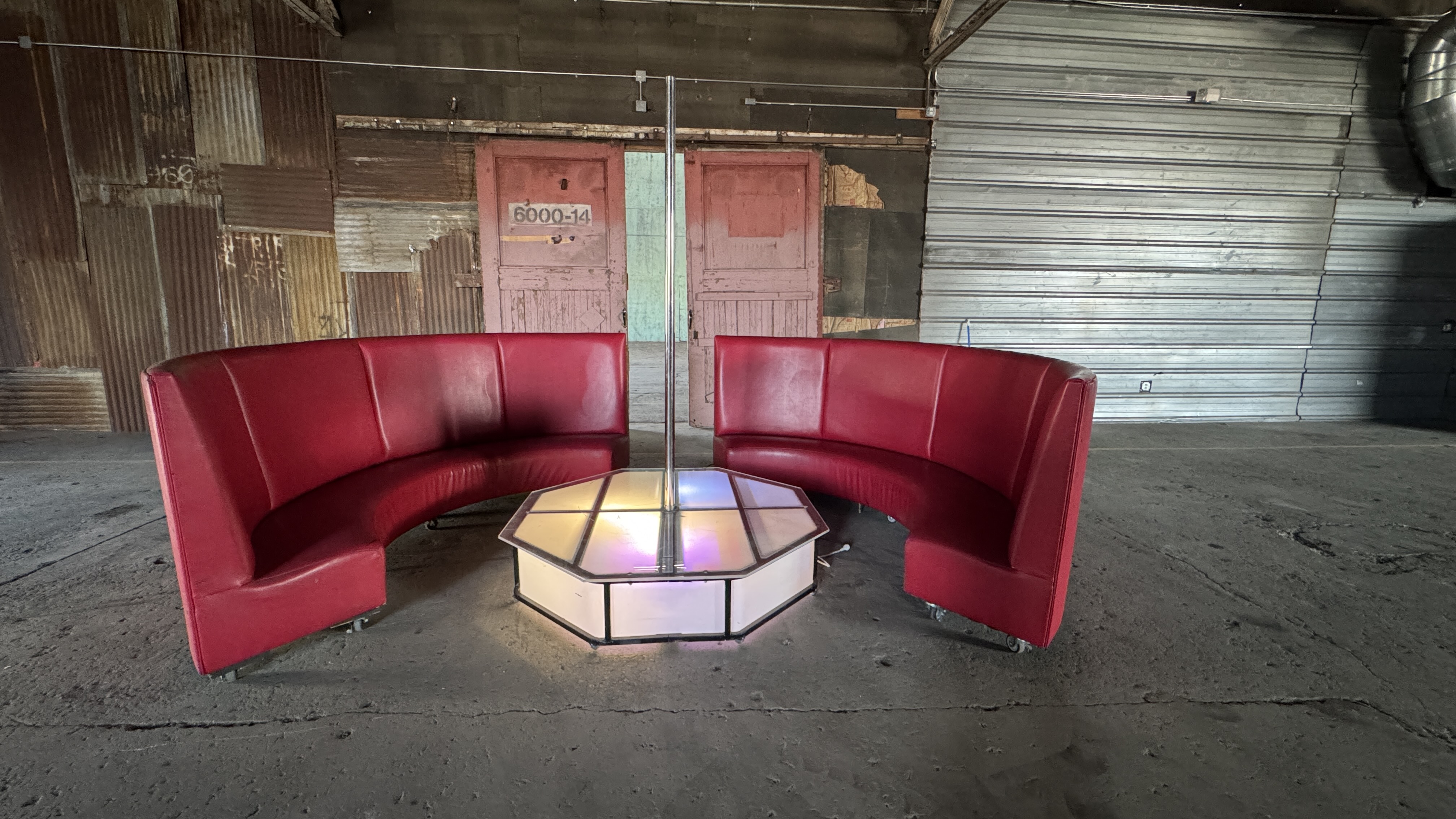 LED Pole Dancing and Lounge Standing Set in Warehouse Film Studio