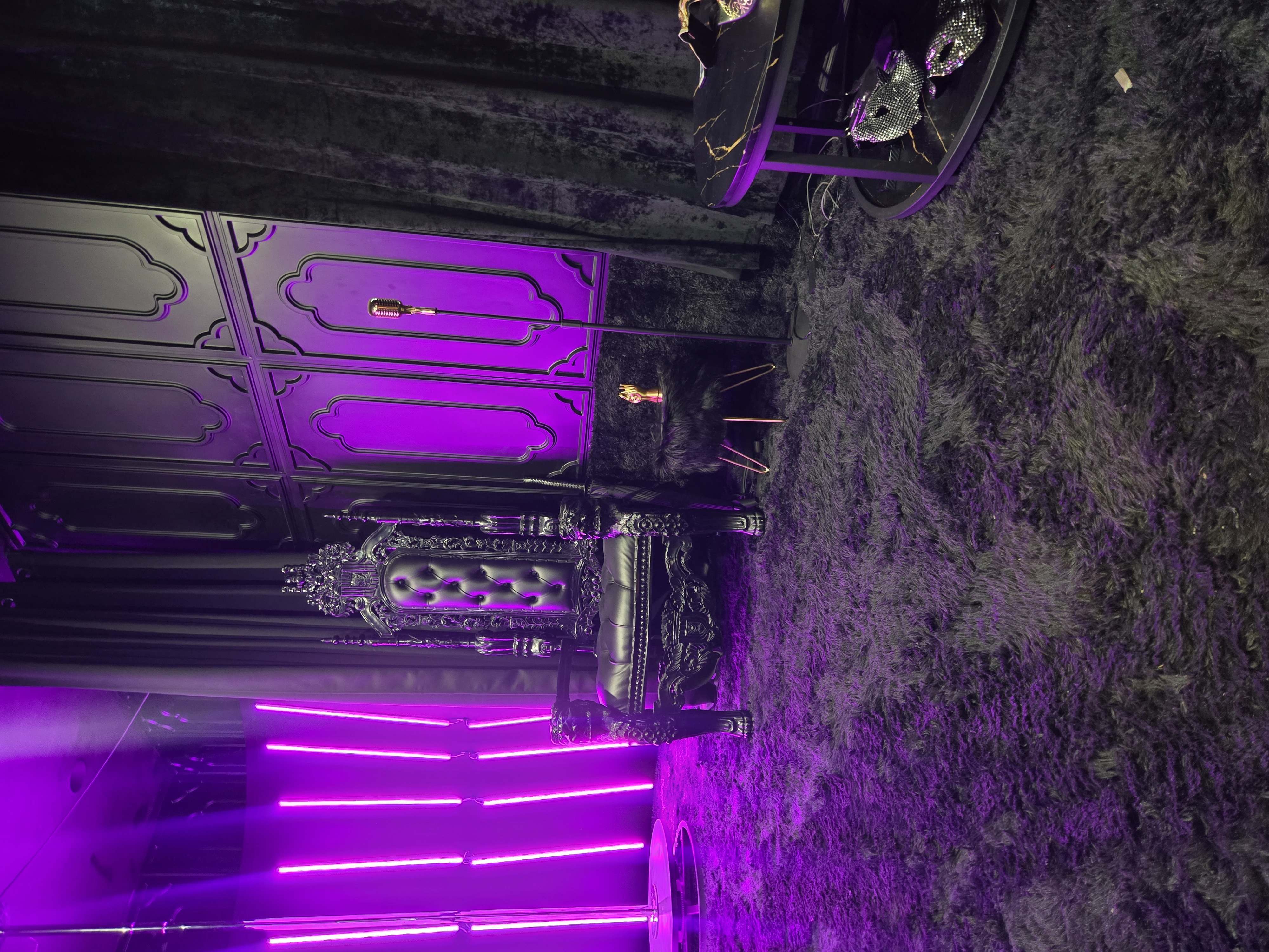 All-Black Fur-Textured Content Studio w/ Kink Closet, Masks + 360° Pole