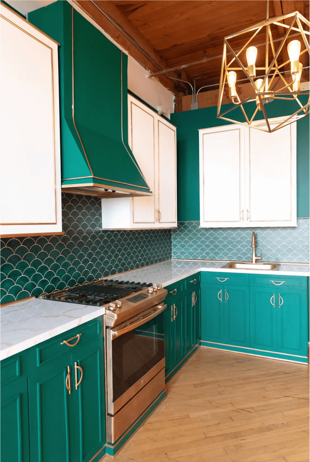 Designer Emerald Kitchen Studio with Gold Accents
