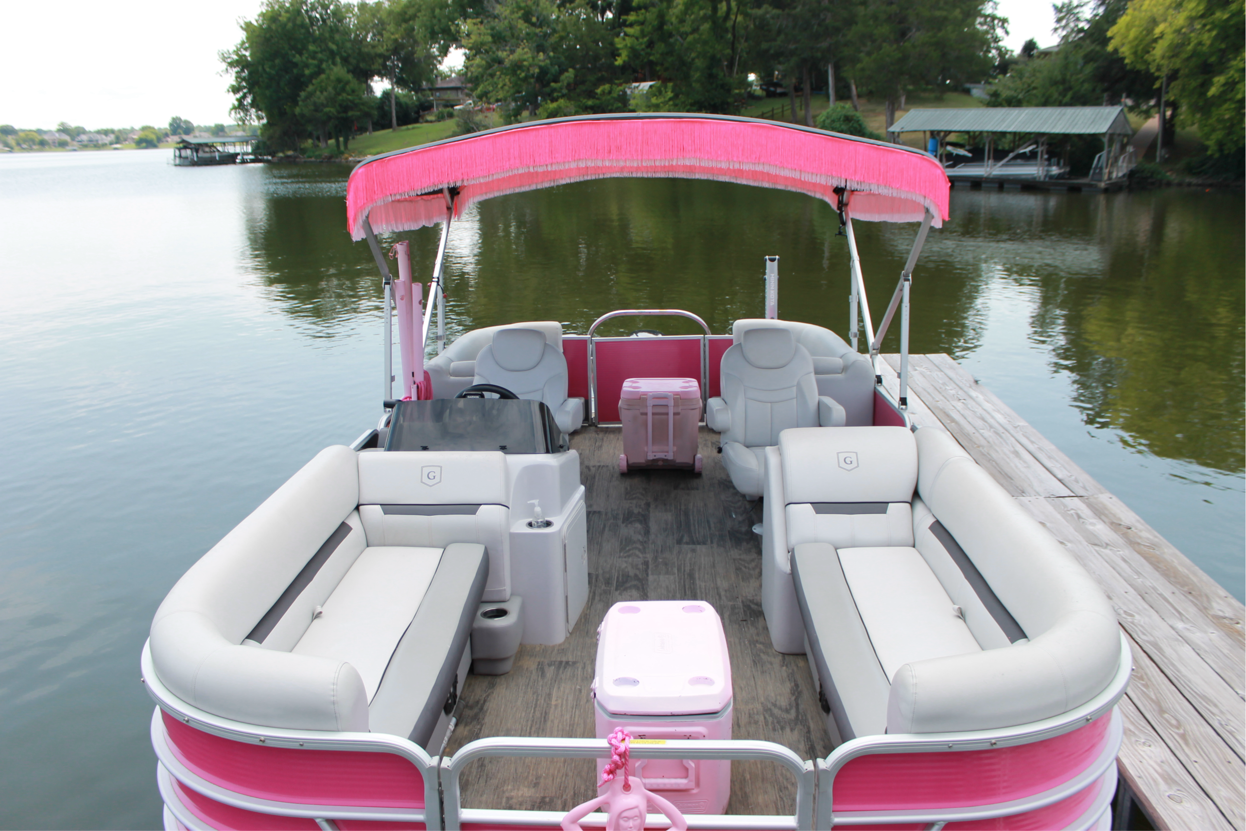 Pink glitter, pontoon boat